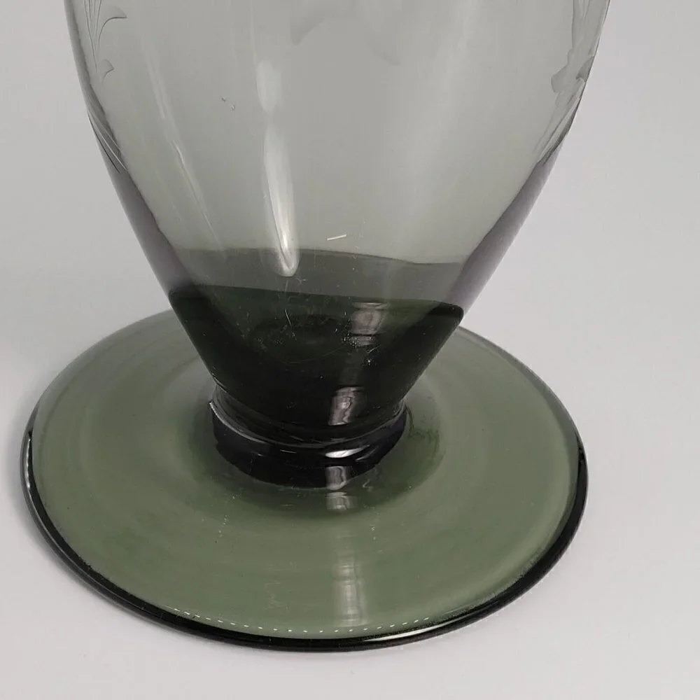 Vintage Floral Cut Glass Footed Clear Decorative Flared Bud Vase
